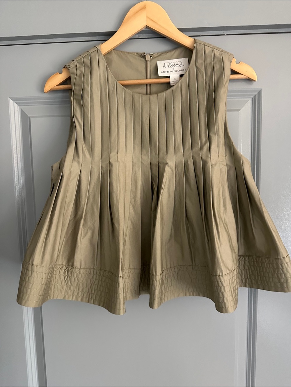 Anthropologie Olive-Green Pleated Swing Camisole